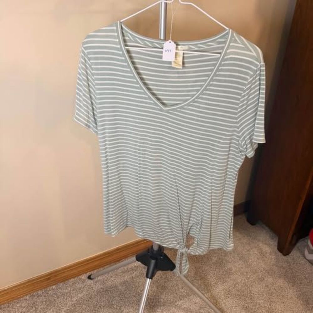 Matty M Striped V-Neck Tie-Front Top Size M